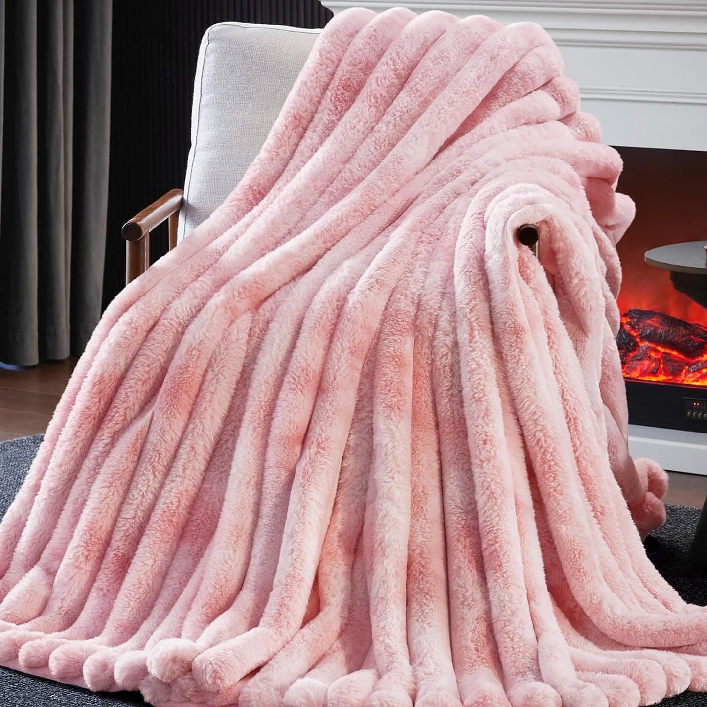 Faux Fur Throw Blanket, Thick 1000GSM Fluffy Cozy Lola Throw Blankets for Bed, Luxury Plush Striped Warm Soft Blanket for Couch LivingRoom Home Decor & Gifts(50"x 70", Beige)