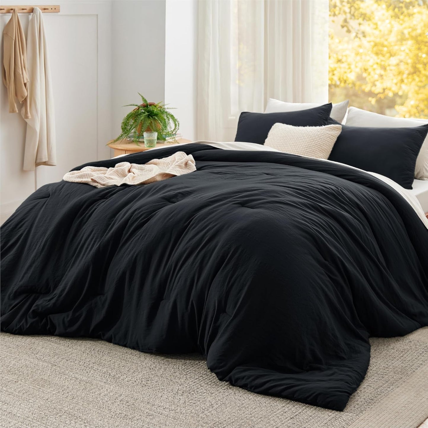Bedsure Queen Size Comforter Set, Beige Soft Prewashed Bedding for All Seasons, 3 Pieces GentleSoft™ Warm Down Alternative Bed Set, 1 Lightweight Comforter (90"x90") and 2 Pillowcases (20"x26")