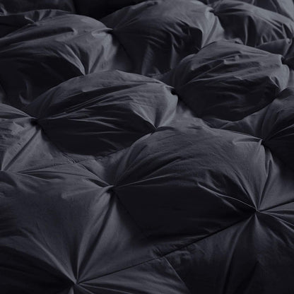 Luxurious All-Season Goose Down Feather Fiber Comforter California King Size Duvet Insert, Exquisite Pinch Pleat Design, Premium Baffle Box, 100% Egyptian Cotton Cover, 80 oz. Fill Weight, Black