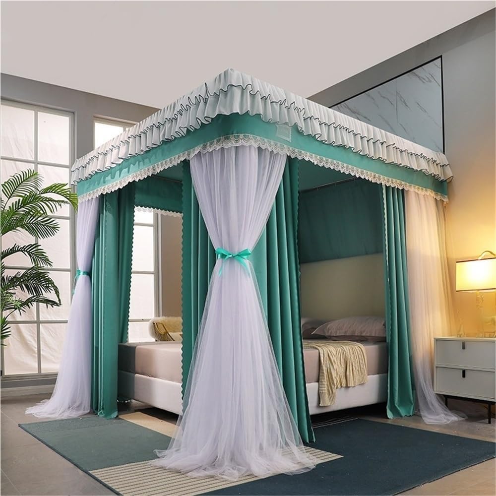 Double-Layer Bed Canopy, Floor Mosquito Net Mesh, Canopy Bed Curtains with Metal Frame, Luxurious Lace Princess Bed Canopy for Bedroom(Gray,78.7''W*86.6''L)