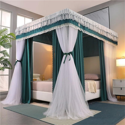 Double-Layer Bed Canopy, Floor Mosquito Net Mesh, Canopy Bed Curtains with Metal Frame, Luxurious Lace Princess Bed Canopy for Bedroom(Gray,78.7''W*86.6''L)