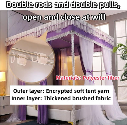 Double-Layer Bed Canopy, Floor Mosquito Net Mesh, Canopy Bed Curtains with Metal Frame, Luxurious Lace Princess Bed Canopy for Bedroom(Gray,78.7''W*86.6''L)