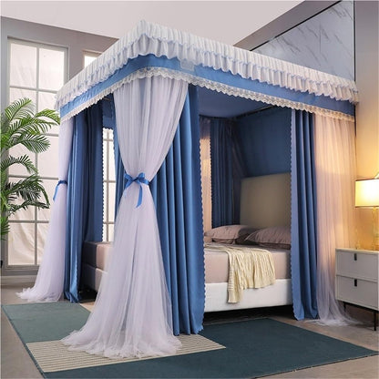 Double-Layer Bed Canopy, Floor Mosquito Net Mesh, Canopy Bed Curtains with Metal Frame, Luxurious Lace Princess Bed Canopy for Bedroom(Gray,78.7''W*86.6''L)