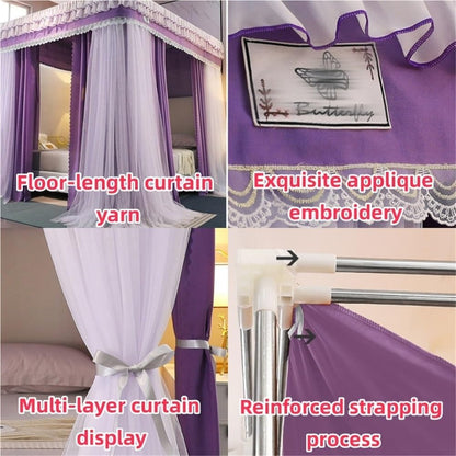 Double-Layer Bed Canopy, Floor Mosquito Net Mesh, Canopy Bed Curtains with Metal Frame, Luxurious Lace Princess Bed Canopy for Bedroom(Gray,78.7''W*86.6''L)