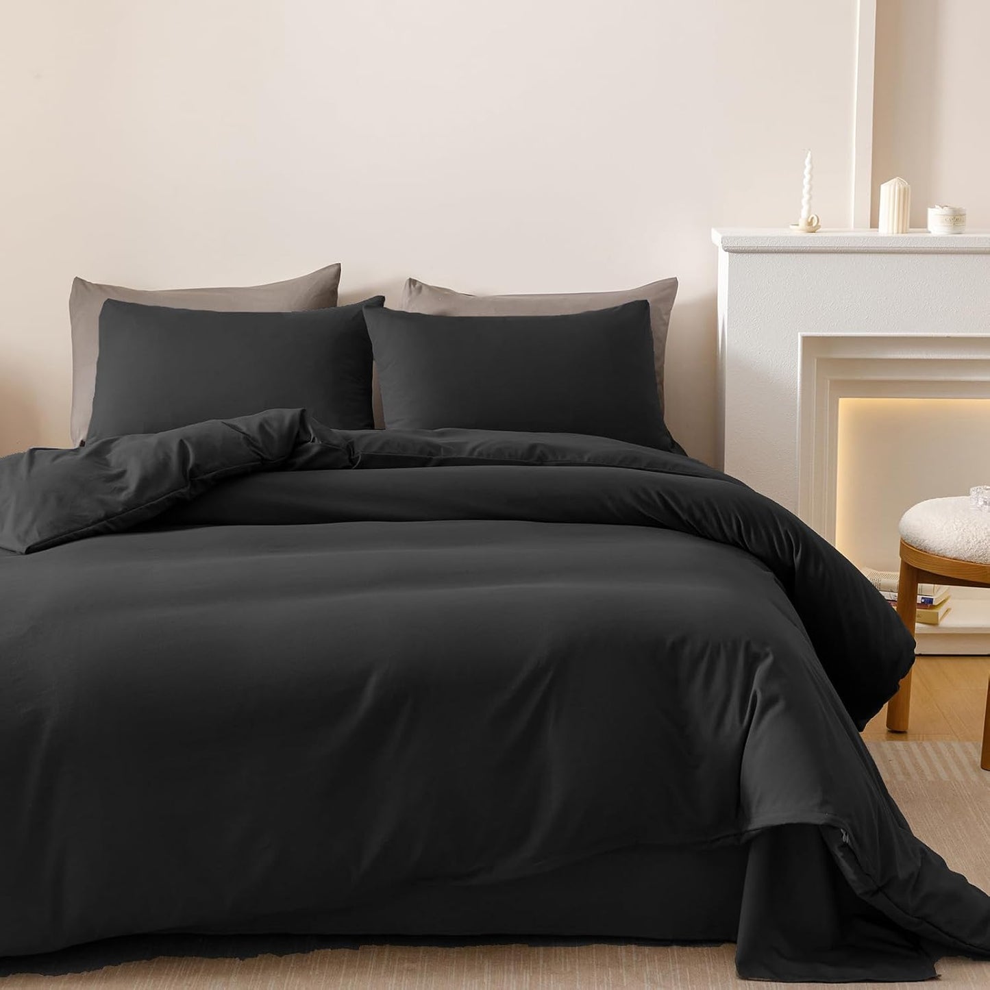 Luxlovery Beige Khaki Comforter Set Queen Beige Bedding Set Oatmeal Blanket Quilts Solid Cream Khaki Taupe 3PCS Queen Comforter Set Women Men