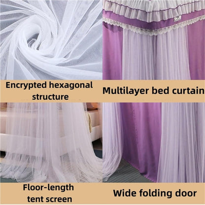 Double-Layer Bed Canopy, Floor Mosquito Net Mesh, Canopy Bed Curtains with Metal Frame, Luxurious Lace Princess Bed Canopy for Bedroom(Gray,78.7''W*86.6''L)