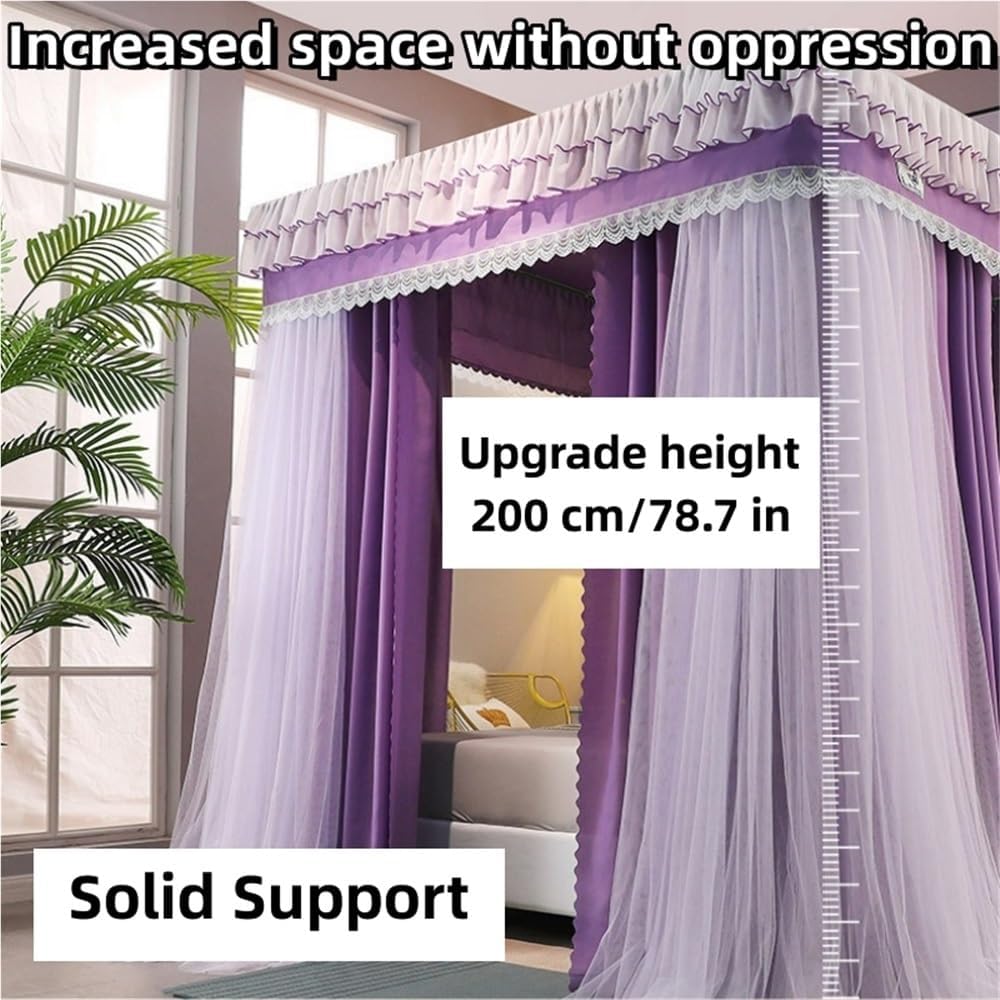 Double-Layer Bed Canopy, Floor Mosquito Net Mesh, Canopy Bed Curtains with Metal Frame, Luxurious Lace Princess Bed Canopy for Bedroom(Gray,78.7''W*86.6''L)