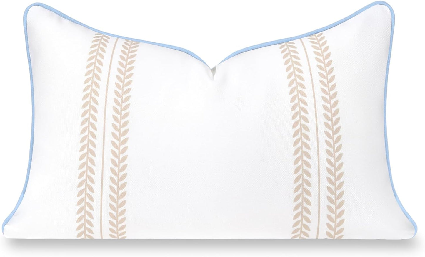 Hofdeco Premium Coastal Hampton Patio Indoor Outdoor Bolster Pillow Cover Only, 8"x24" Water Repellent for Backyard, Couch, Poolside, Neutral Tan Embroidered Greek Key