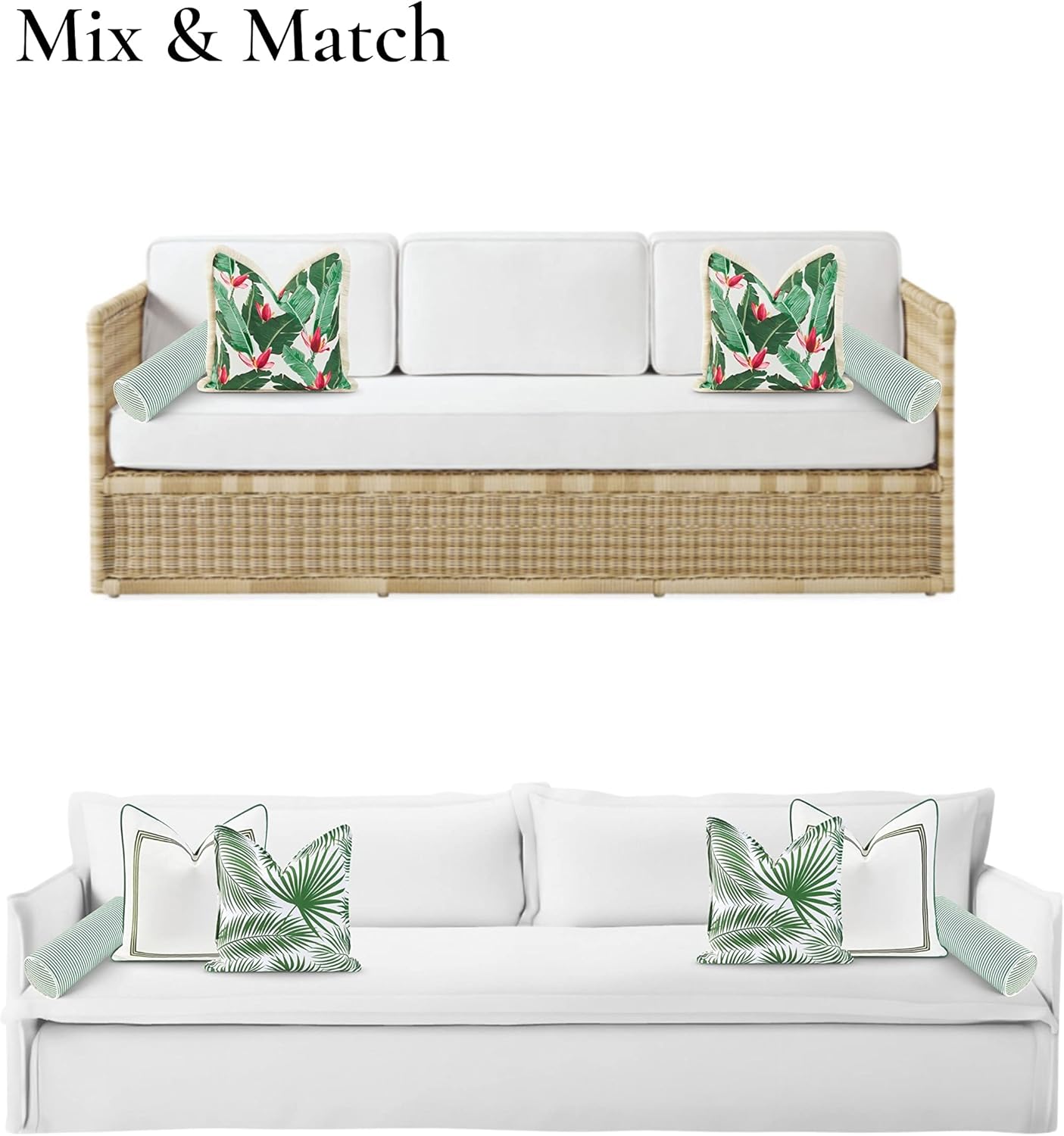 Hofdeco Premium Coastal Patio Indoor Outdoor Bolster Pillow Cover Only, 6"x20" Water Resistant for Backyard, Couch, Green Stripe