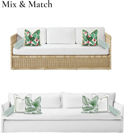 Hofdeco Premium Coastal Patio Indoor Outdoor Bolster Pillow Cover Only, 6"x20" Water Resistant for Backyard, Couch, Green Stripe