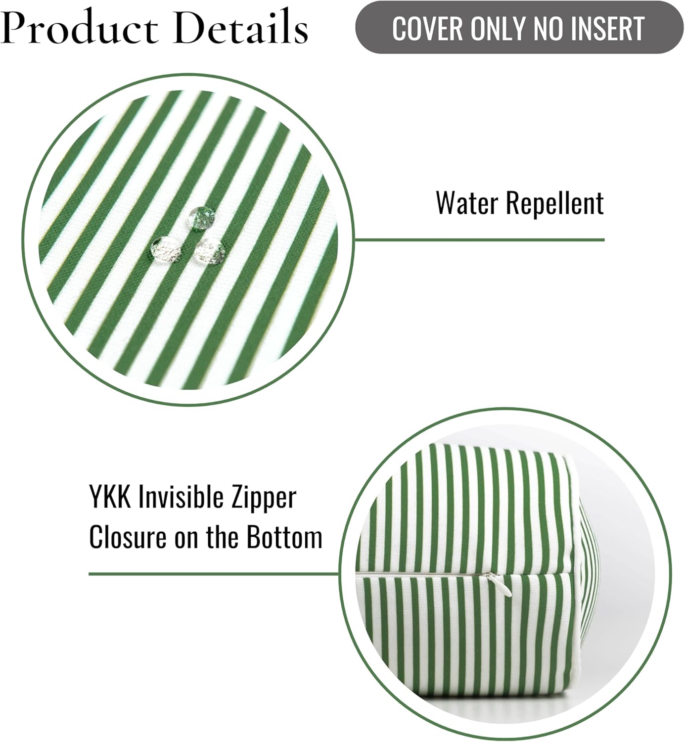 Hofdeco Premium Coastal Patio Indoor Outdoor Bolster Pillow Cover Only, 6"x20" Water Resistant for Backyard, Couch, Green Stripe