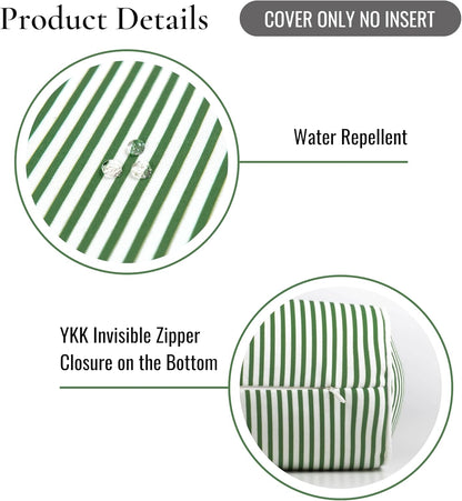Hofdeco Premium Coastal Patio Indoor Outdoor Bolster Pillow Cover Only, 6"x20" Water Resistant for Backyard, Couch, Green Stripe