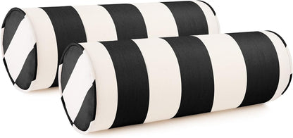 Austin Horn Classics Sunbrella Cabana Stripe White/Black Zippered Neck Roll Bolster (Set of 2)