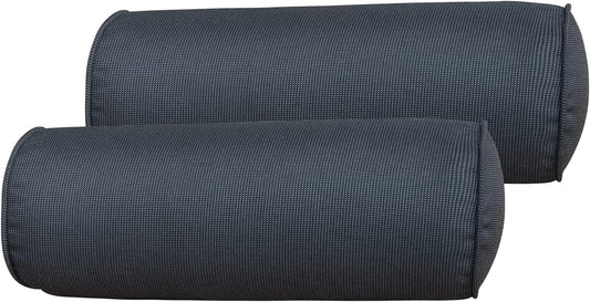 Indoor/Outdoor Bolster Pillows, 16x6 inches Solid Round Lumbar Cylinder Throw Pillows for Outdoor Furnitures, Set of 2, (Black)