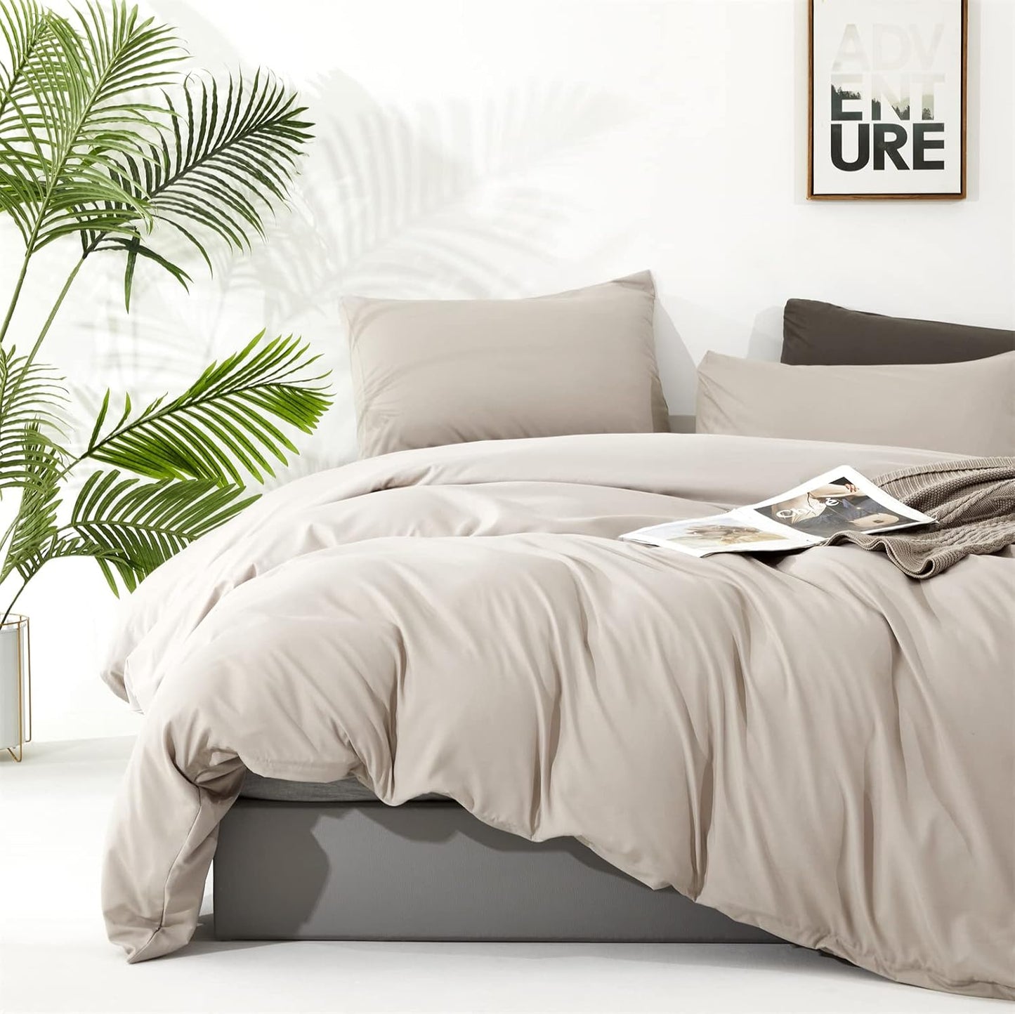 Luxlovery Beige Khaki Comforter Set Queen Beige Bedding Set Oatmeal Blanket Quilts Solid Cream Khaki Taupe 3PCS Queen Comforter Set Women Men