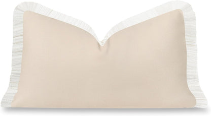 Hofdeco Premium Coastal Hampton Patio Indoor Outdoor Bolster Pillow Cover Only, 8"x24" Water Repellent for Backyard, Couch, Poolside, Neutral Tan Embroidered Greek Key