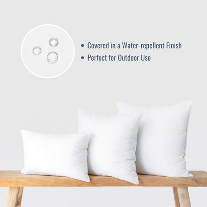 Hofdeco Premium Bolster Pillow Insert, Set of 2, 9"x26" (for Cover Size 8"x24") Water Resistant Synthetic Down Alternative Sham Stuffer for Patio, Bench, Garden, Poolside, White