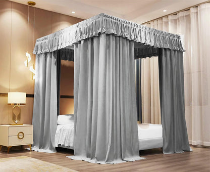 VETHIN Elastic Roof Style Four Corner Post Princess Bed Canopy Curtains Cozy Breathable Tent Canopy Mosquito Net for Girls & Adults Bedroom Decoration (Grey, 47-53" W*78" L*82"*H/Twin-Full)