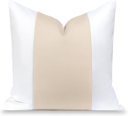 Hofdeco Premium Coastal Hampton Patio Indoor Outdoor Bolster Pillow Cover Only, 8"x24" Water Repellent for Backyard, Couch, Poolside, Neutral Tan Embroidered Greek Key