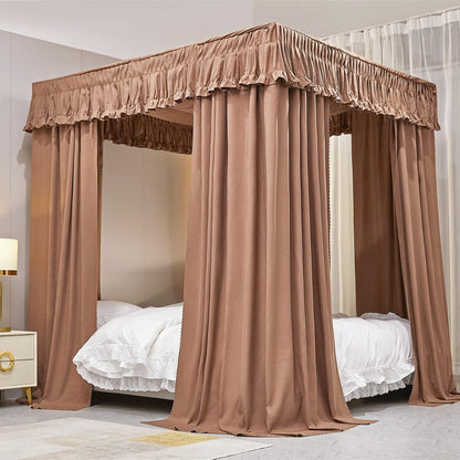 VETHIN Elastic Roof Style Four Corner Post Princess Bed Canopy Curtains Cozy Breathable Tent Canopy Mosquito Net for Girls & Adults Bedroom Decoration (Grey, 47-53" W*78" L*82"*H/Twin-Full)