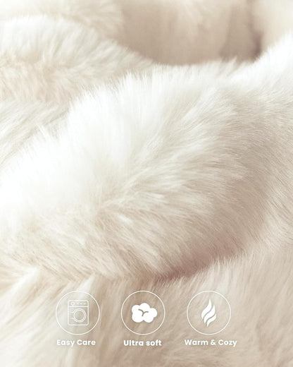 Ultra Soft Cozy Faux Fur Throw Blanket, Fuzzy Plush Thick Bubble Blanket, Luxury Fluffy Blanket for Couch, Sofa, Bedroom, and Living Room, 50x60 Inches, Cream White