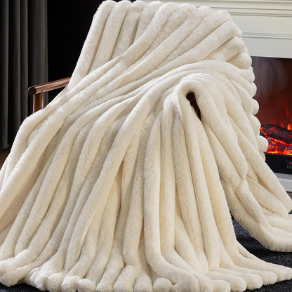 Faux Fur Throw Blanket, Thick 1000GSM Fluffy Cozy Lola Throw Blankets for Bed, Luxury Plush Striped Warm Soft Blanket for Couch LivingRoom Home Decor & Gifts(50"x 70", Beige)