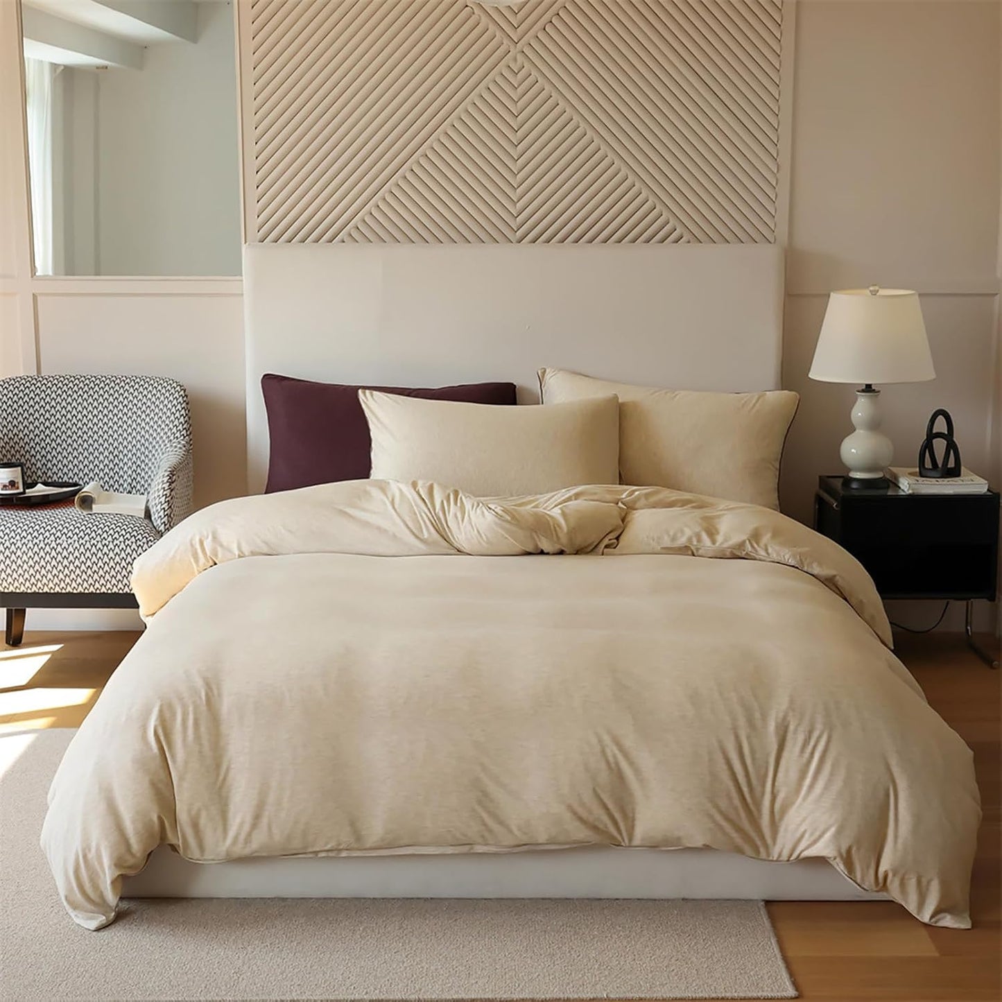 Luxlovery Beige Khaki Comforter Set Queen Beige Bedding Set Oatmeal Blanket Quilts Solid Cream Khaki Taupe 3PCS Queen Comforter Set Women Men