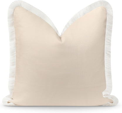 Hofdeco Premium Coastal Hampton Patio Indoor Outdoor Bolster Pillow Cover Only, 8"x24" Water Repellent for Backyard, Couch, Poolside, Neutral Tan Embroidered Greek Key