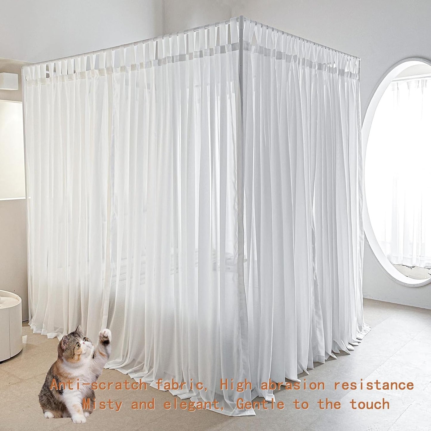 AIKASY Canopy Bed Board with Top and Self-Adhesive Strips, White Gauze Princess Bed Canopy Curtain Tent, Creating a Romantic Atmosphere in The Room（Full/Queen，White）