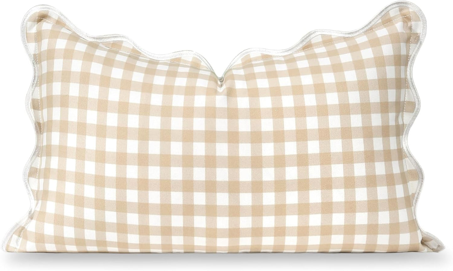 Hofdeco Premium Coastal Hampton Patio Indoor Outdoor Bolster Pillow Cover Only, 8"x24" Water Repellent for Backyard, Couch, Poolside, Neutral Tan Embroidered Greek Key