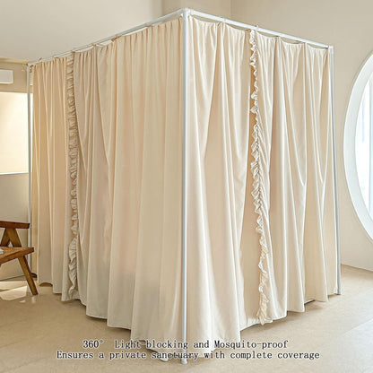 AIKASY Princess Canopy Bed Curtains with Top Ties - Windproof & Lightproof for Girls' Adult Bedroom Decor | Bed Canopy Drapes (Queen,Khaki)