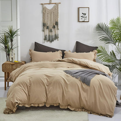 Luxlovery Beige Khaki Comforter Set Queen Beige Bedding Set Oatmeal Blanket Quilts Solid Cream Khaki Taupe 3PCS Queen Comforter Set Women Men