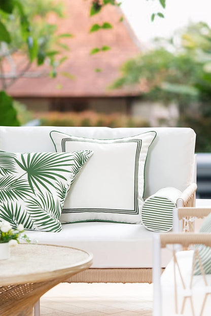 Hofdeco Premium Coastal Patio Indoor Outdoor Bolster Pillow Cover Only, 6"x20" Water Resistant for Backyard, Couch, Green Stripe