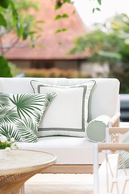 Hofdeco Premium Coastal Patio Indoor Outdoor Bolster Pillow Cover Only, 6"x20" Water Resistant for Backyard, Couch, Green Stripe