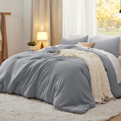 Bedsure Queen Size Comforter Set, Beige Soft Prewashed Bedding for All Seasons, 3 Pieces GentleSoft™ Warm Down Alternative Bed Set, 1 Lightweight Comforter (90"x90") and 2 Pillowcases (20"x26")