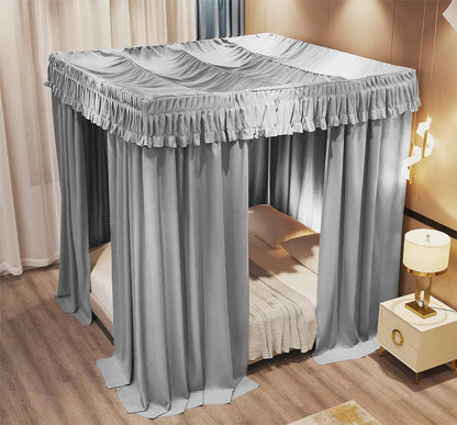 VETHIN Elastic Roof Style Four Corner Post Princess Bed Canopy Curtains Cozy Breathable Tent Canopy Mosquito Net for Girls & Adults Bedroom Decoration (Grey, 47-53" W*78" L*82"*H/Twin-Full)