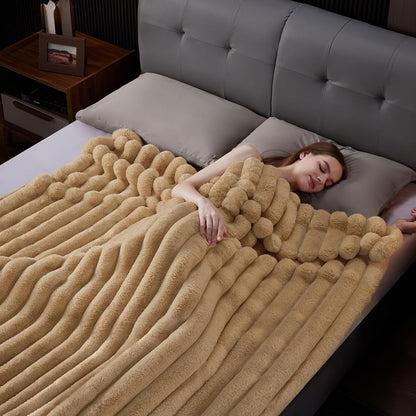 Faux Fur Throw Blanket, Thick 1000GSM Fluffy Cozy Lola Throw Blankets for Bed, Luxury Plush Striped Warm Soft Blanket for Couch LivingRoom Home Decor & Gifts(50"x 70", Beige)