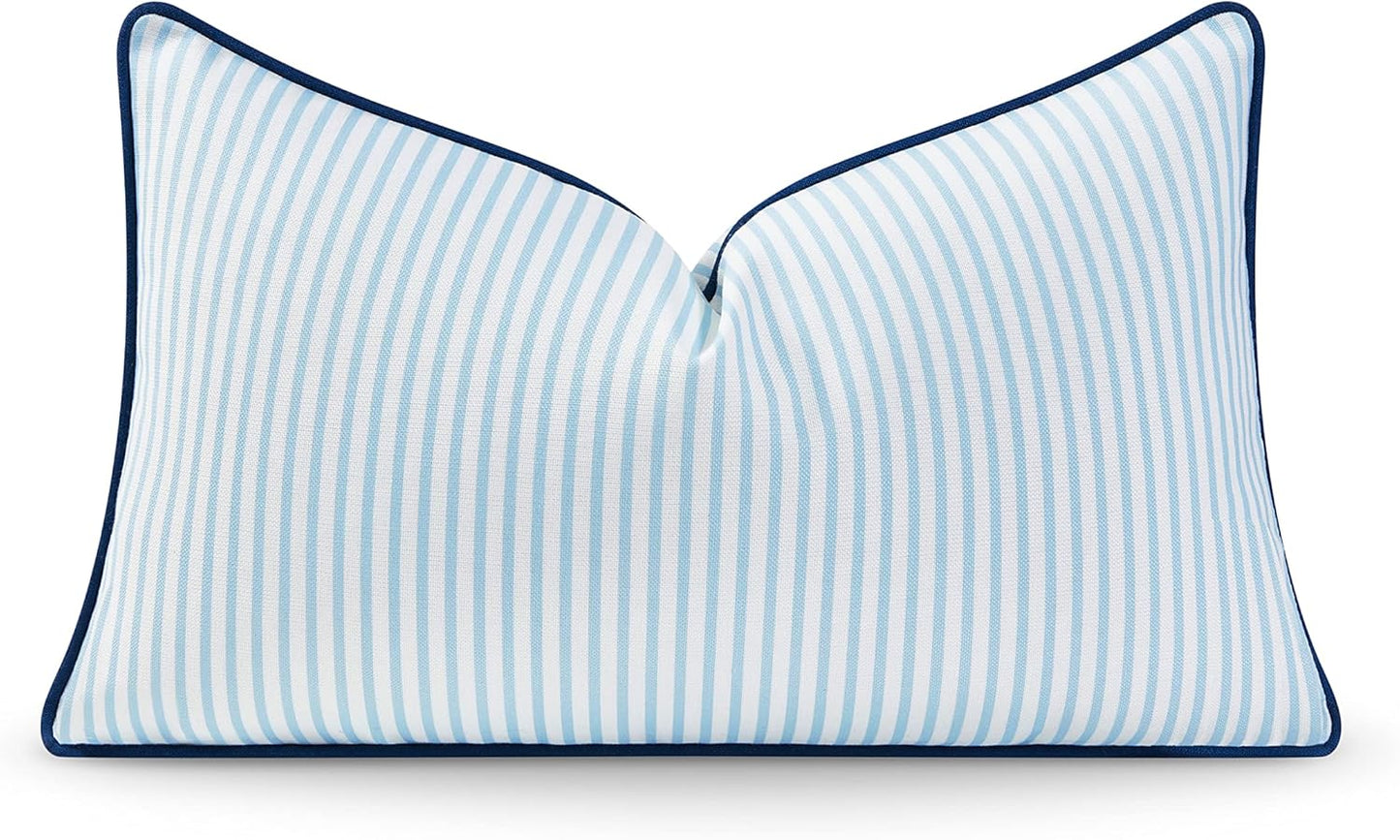 Hofdeco Premium Coastal Patio Indoor Outdoor Bolster Pillow Cover Only, 6"x20" Water Resistant for Backyard, Couch, Green Stripe