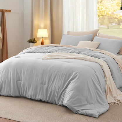 Bedsure Queen Size Comforter Set, Beige Soft Prewashed Bedding for All Seasons, 3 Pieces GentleSoft™ Warm Down Alternative Bed Set, 1 Lightweight Comforter (90"x90") and 2 Pillowcases (20"x26")