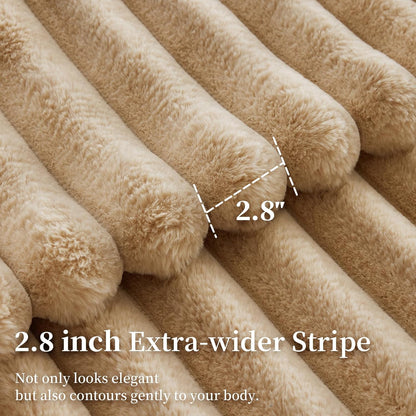 Faux Fur Throw Blanket, Thick 1000GSM Fluffy Cozy Lola Throw Blankets for Bed, Luxury Plush Striped Warm Soft Blanket for Couch LivingRoom Home Decor & Gifts(50"x 70", Beige)