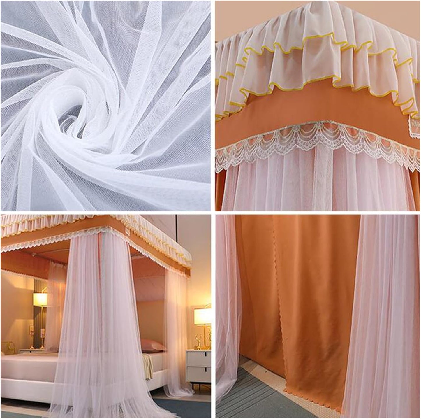 Elegant Double-Layer Canopy Bed Curtains - Luxurious Lace Princess Bed Canopy for Girls & Adults - Fits Twin, Full, Queen, King Beds - Bed Privacy & Blackout Sleeping Tents(Green,150x200cm/Full)