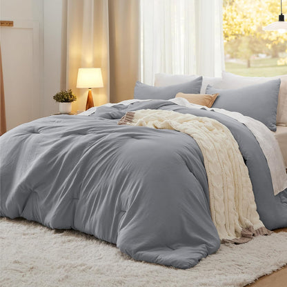 Bedsure Queen Size Comforter Set, Beige Soft Prewashed Bedding for All Seasons, 3 Pieces GentleSoft™ Warm Down Alternative Bed Set, 1 Lightweight Comforter (90"x90") and 2 Pillowcases (20"x26")