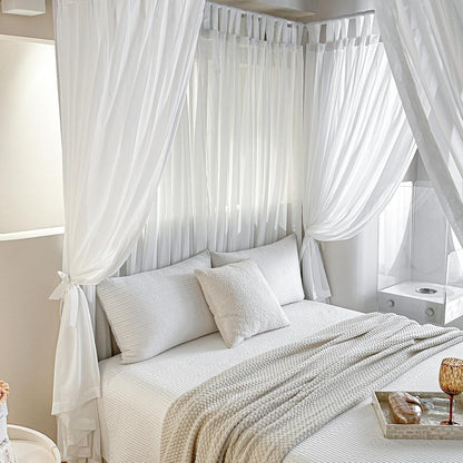 AIKASY Canopy Bed Board with Top and Self-Adhesive Strips, White Gauze Princess Bed Canopy Curtain Tent, Creating a Romantic Atmosphere in The Room（Full/Queen，White）