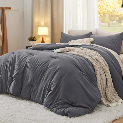 Bedsure Queen Size Comforter Set, Beige Soft Prewashed Bedding for All Seasons, 3 Pieces GentleSoft™ Warm Down Alternative Bed Set, 1 Lightweight Comforter (90"x90") and 2 Pillowcases (20"x26")