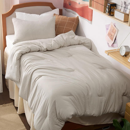 Bedsure Queen Size Comforter Set, Beige Soft Prewashed Bedding for All Seasons, 3 Pieces GentleSoft™ Warm Down Alternative Bed Set, 1 Lightweight Comforter (90"x90") and 2 Pillowcases (20"x26")