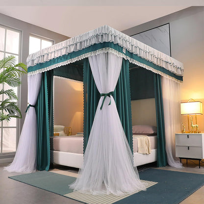 Elegant Double-Layer Canopy Bed Curtains - Luxurious Lace Princess Bed Canopy for Girls & Adults - Fits Twin, Full, Queen, King Beds - Bed Privacy & Blackout Sleeping Tents(Green,150x200cm/Full)