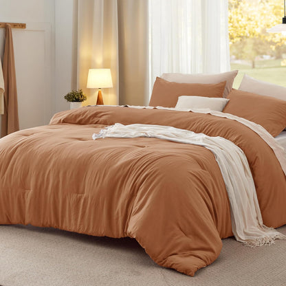 Bedsure Queen Size Comforter Set, Beige Soft Prewashed Bedding for All Seasons, 3 Pieces GentleSoft™ Warm Down Alternative Bed Set, 1 Lightweight Comforter (90"x90") and 2 Pillowcases (20"x26")