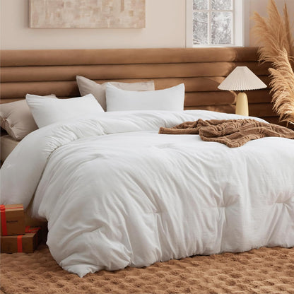 Bedsure Queen Size Comforter Set, Beige Soft Prewashed Bedding for All Seasons, 3 Pieces GentleSoft™ Warm Down Alternative Bed Set, 1 Lightweight Comforter (90"x90") and 2 Pillowcases (20"x26")