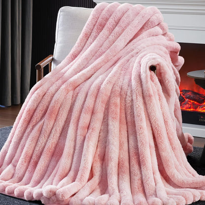 Faux Fur Throw Blanket, Thick 1000GSM Fluffy Cozy Lola Throw Blankets for Bed, Luxury Plush Striped Warm Soft Blanket for Couch LivingRoom Home Decor & Gifts(50"x 70", Beige)