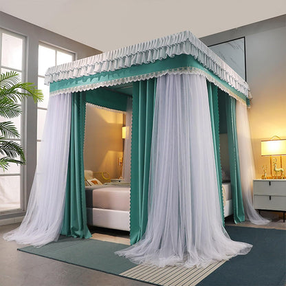 Elegant Double-Layer Canopy Bed Curtains - Luxurious Lace Princess Bed Canopy for Girls & Adults - Fits Twin, Full, Queen, King Beds - Bed Privacy & Blackout Sleeping Tents(Green,150x200cm/Full)